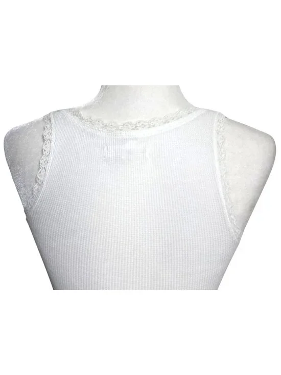 Aeropostale Henley Tank Top Lace Trim with Rhinestones Womens Size S White Waffl - Picture 8 of 10